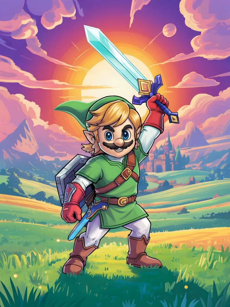 Super Mario Bros x Link from The Legend of Zelda tela da Stellar Creative
