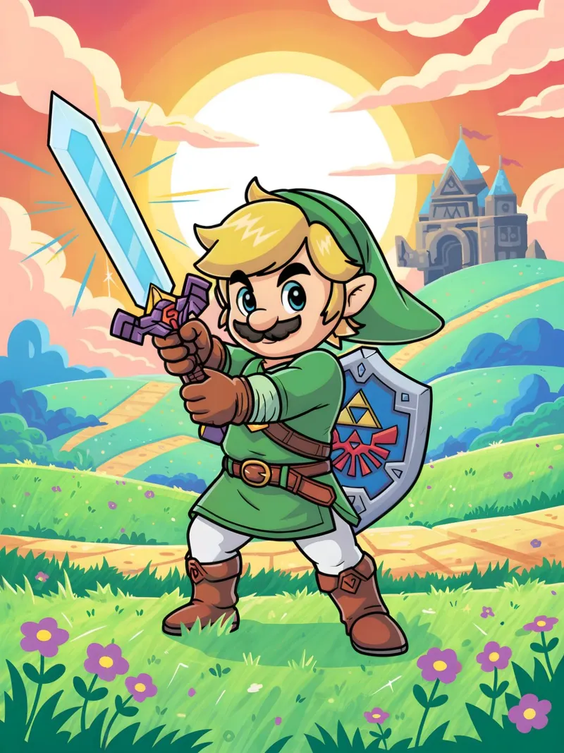 Super Mario Bros x Link from The Legend of Zelda carta hahnemühle da Stellar Creative