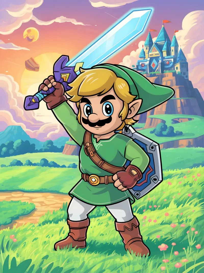 Super Mario Bros x Link from The Legend of Zelda pannello forex da Stellar Creative