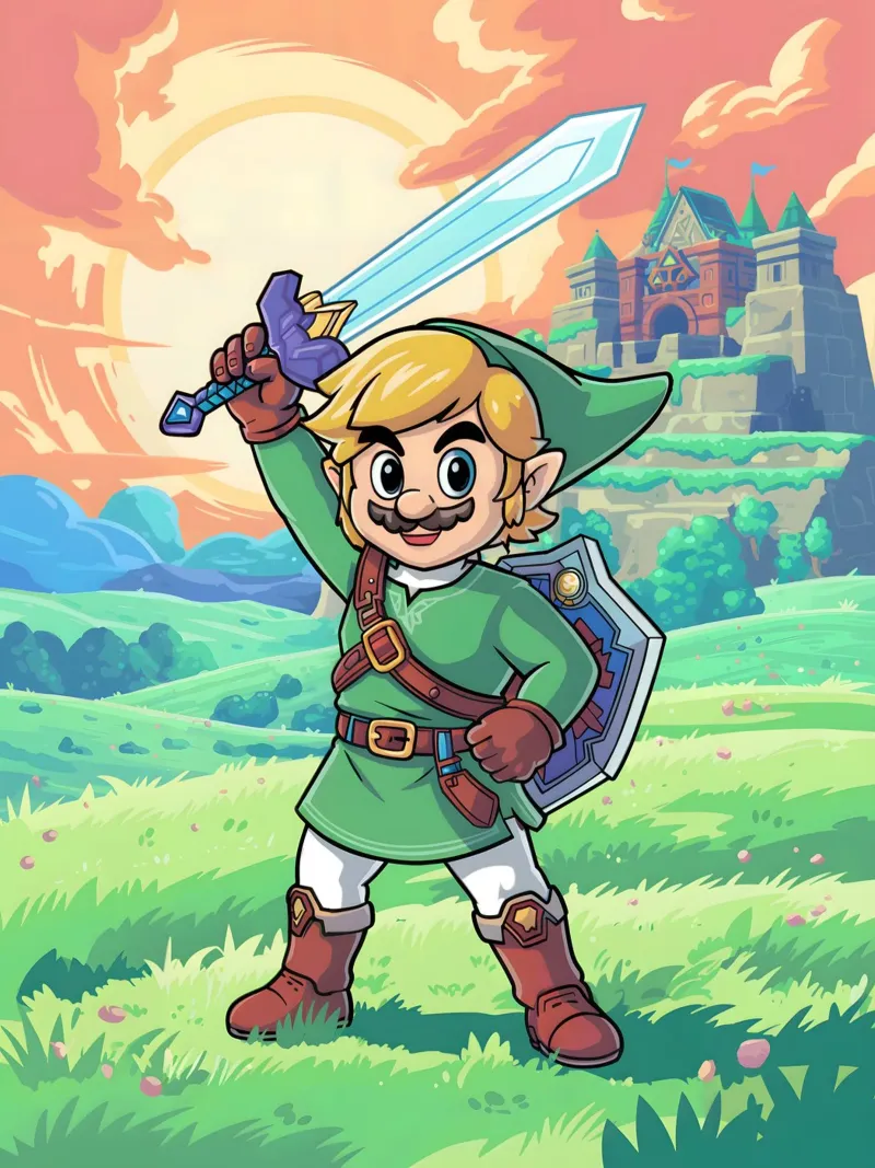 Super Mario Bros x Link from The Legend of Zelda tela da Stellar Creative