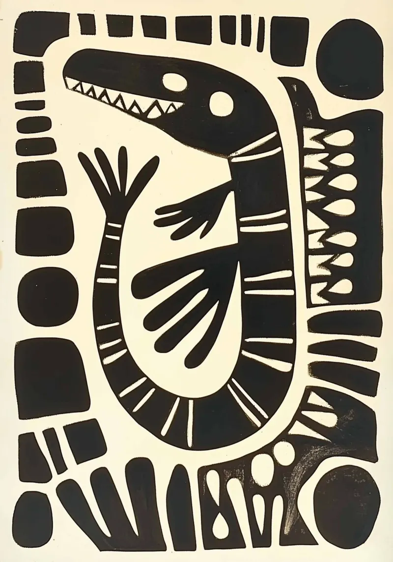 Abstract Lizard Art, Modern Folk Print, Boho hahnemühle by Bakara