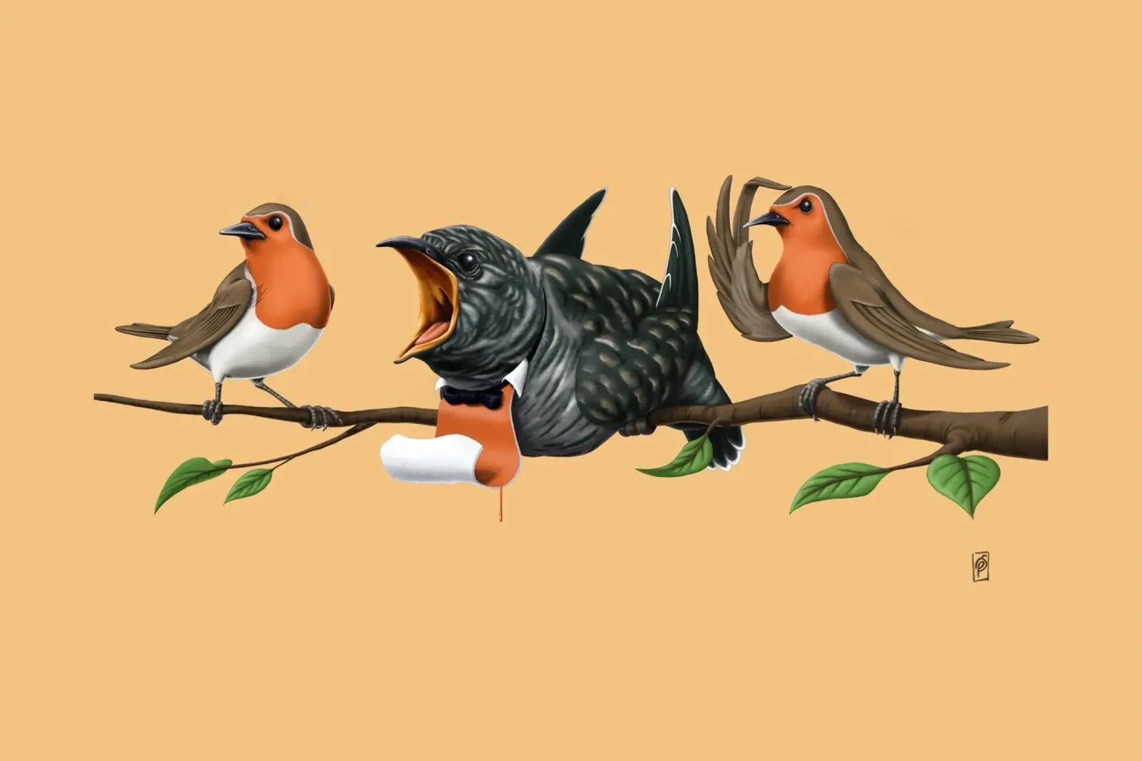 Cock Robin (Coloured) pellicola backlit da Rob Art | Illustration