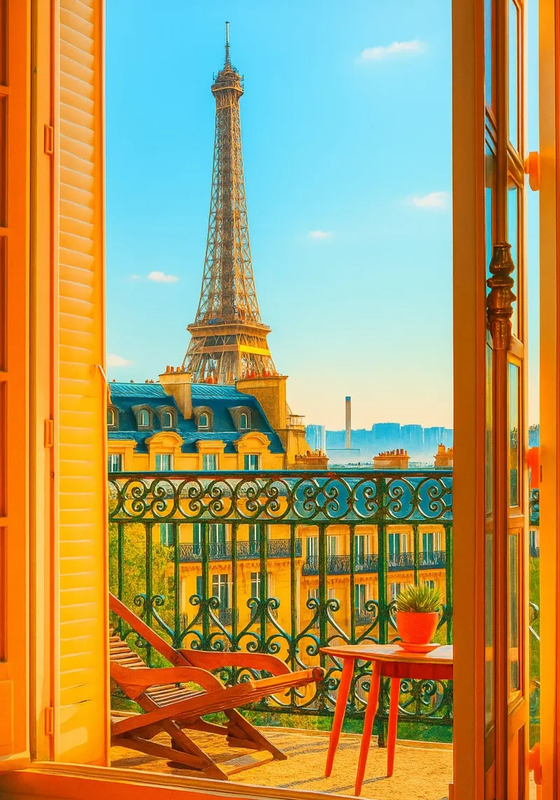 view of the Eiffel Tower from the hotel retro photography canvas by lottuz