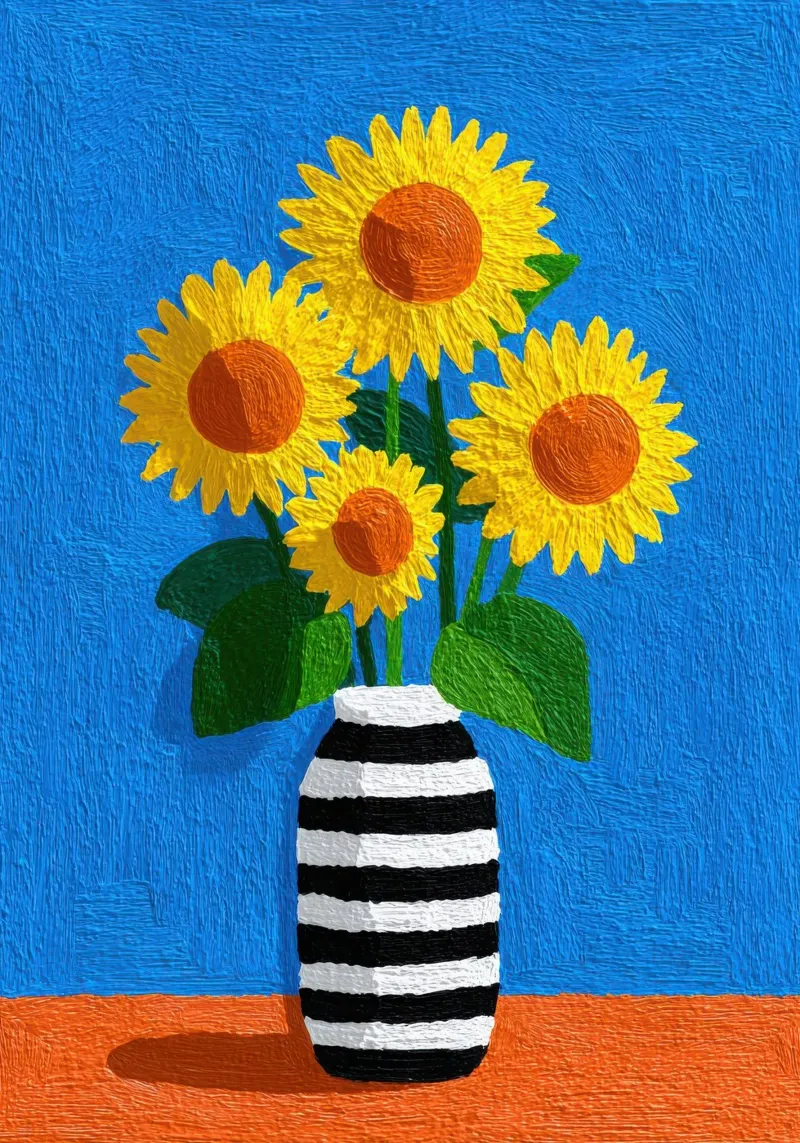Vaso a righe con girasoli - Naive Art pellicola backlit da Nikis Art Studio
