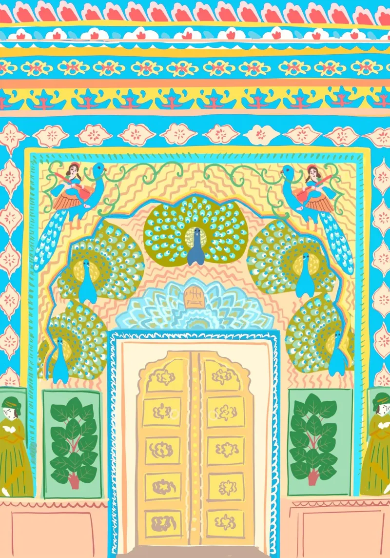 Pfauentor in Jaipur, Mogulkunst, Illustration Hahnemühle von Taika Tori Art
