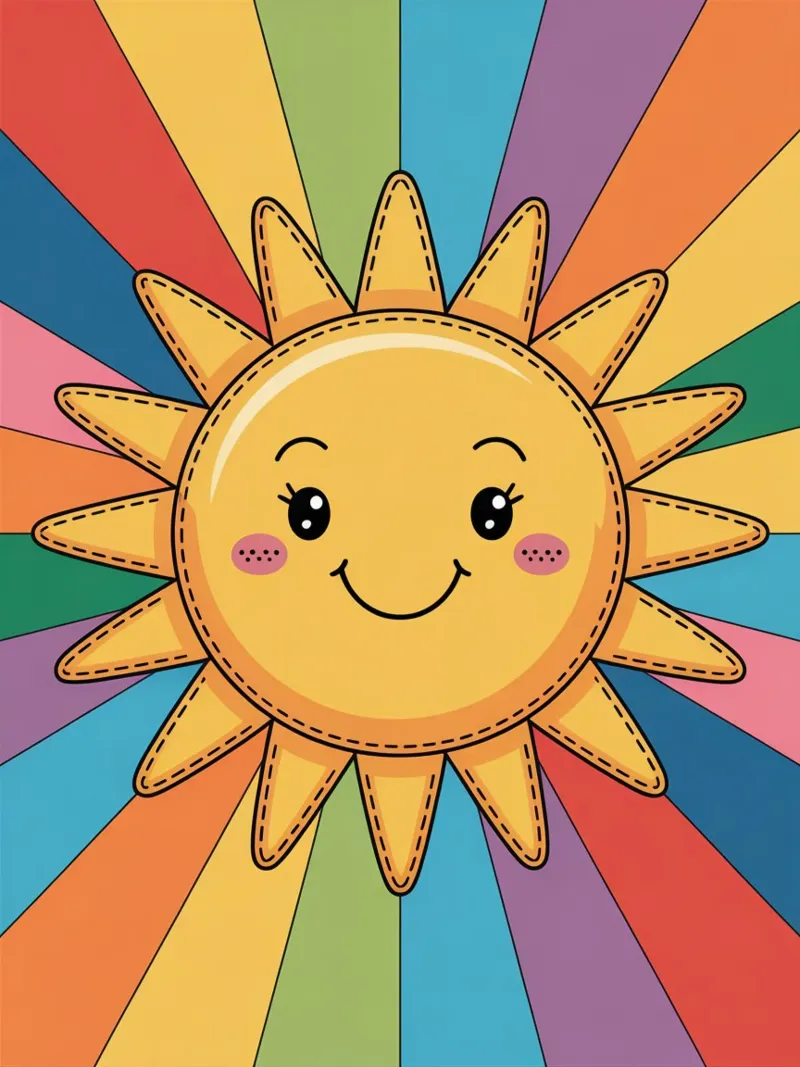 Sole sorridente Kawaii con raggi arcobaleno pellicola backlit da logic