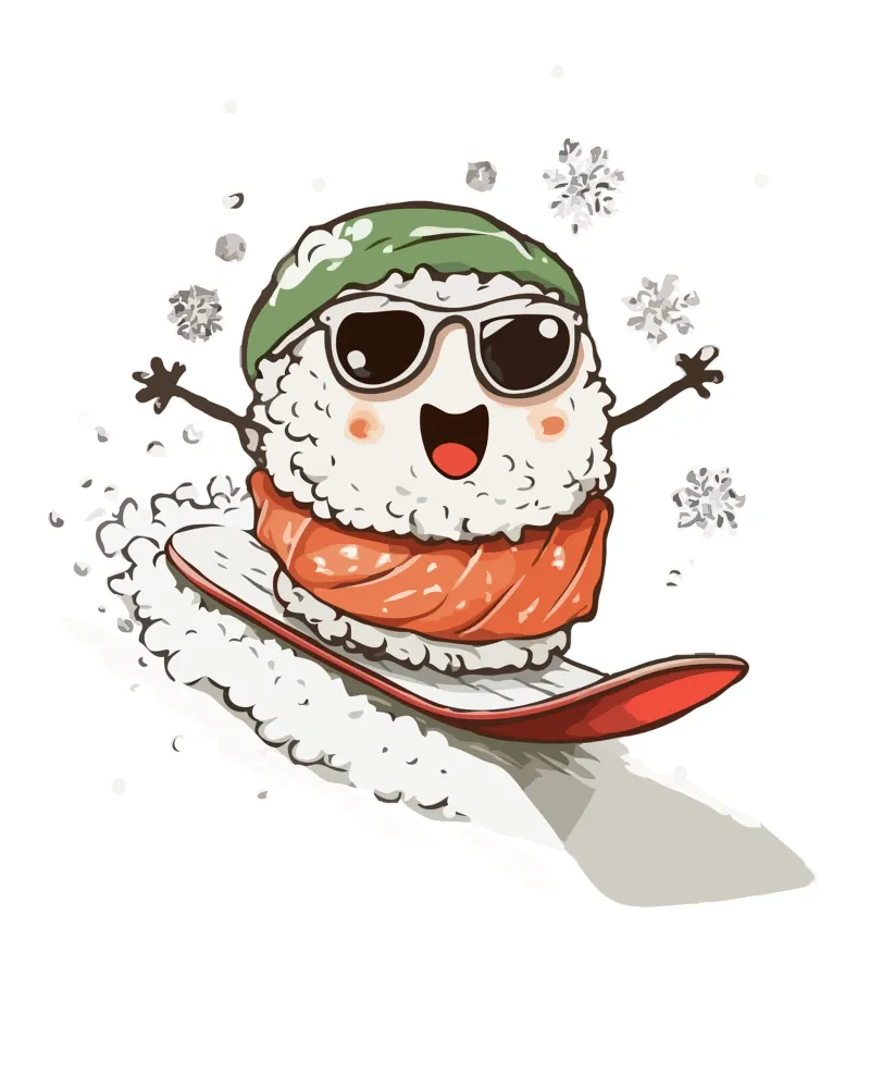 sushi snowboard poster con telaio in alluminio da edsonramosart