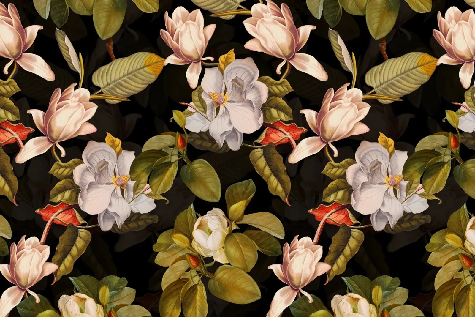 Giardino di magnolie di mezzanotte con fiori e foglie d'autunno pellicola backlit da Vintage World - Uta Naumann