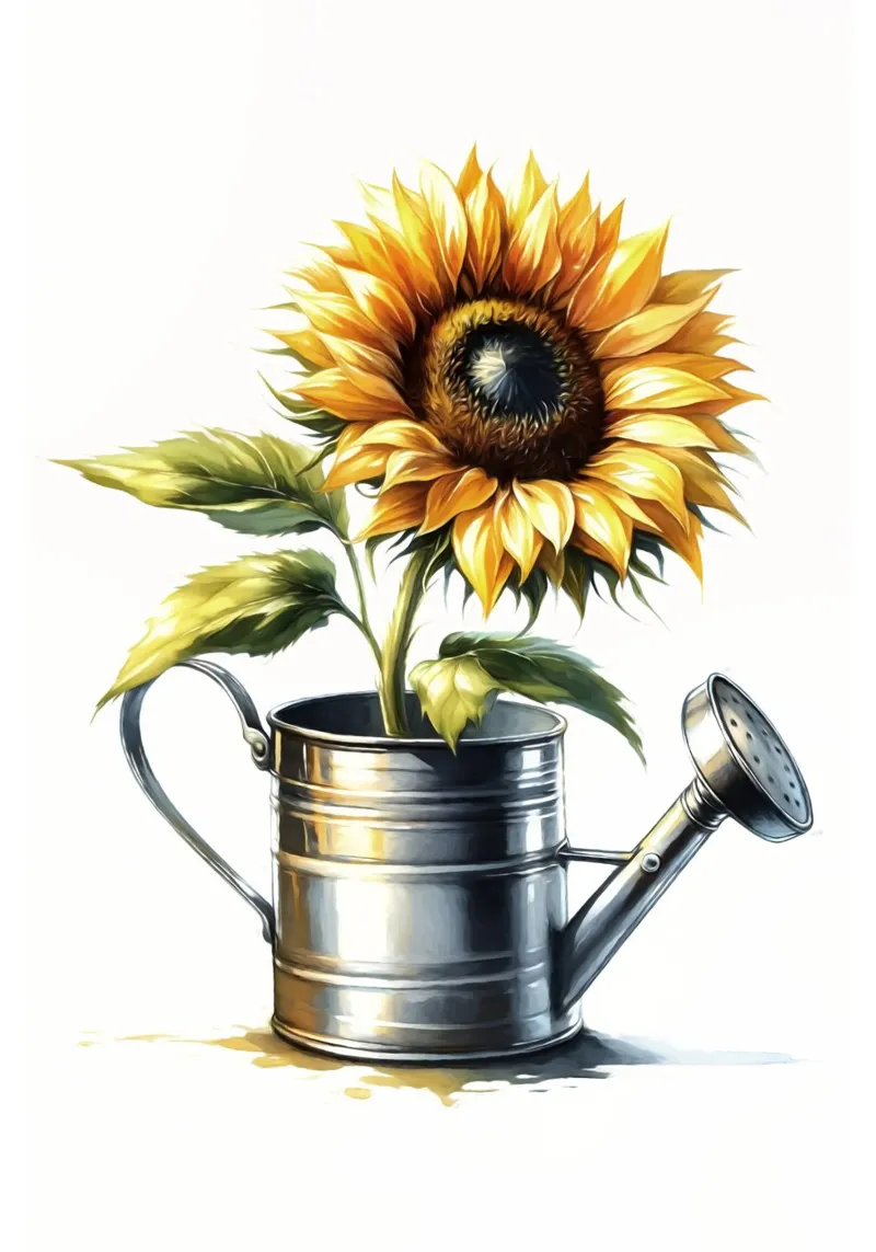 Un singolo girasole giallo in un annaffiatoio di metallo rustico pellicola backlit da Bloom And Brush