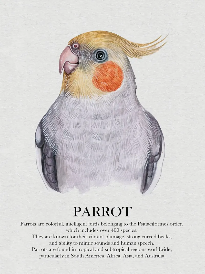 Cacatúa Loro Acuarela Ilustración metacrilato de Barbara Wright