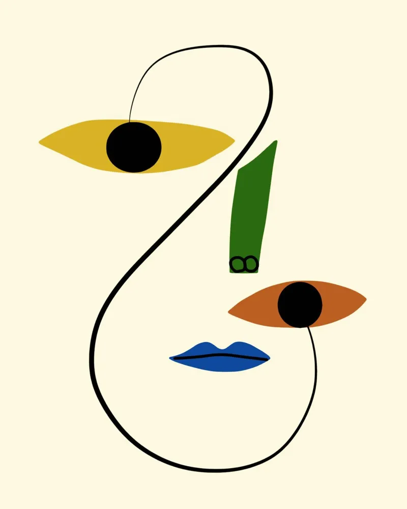 Minimal portrait of line and color canvas by Little Dean