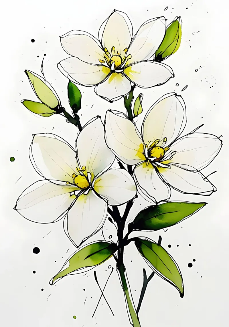 Jasmine in Ink & Watercolor carta hahnemühle da Bloom And Brush