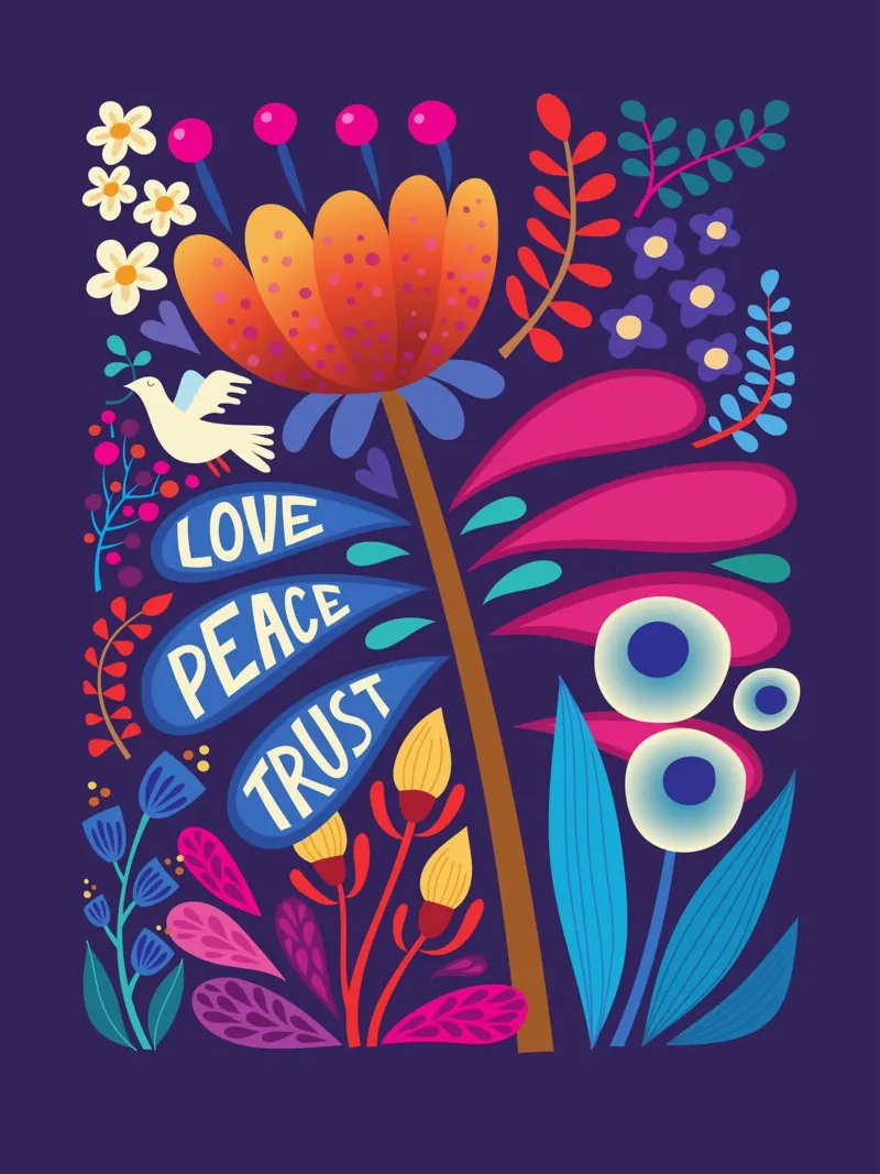 Love Peace Trust poster with aluminum frame by HamburgerLiebe