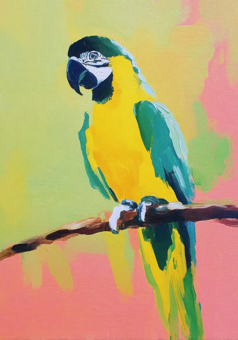 Pittura ad olio Pappagallo colorato Minimal pellicola backlit da Nikis Art Studio