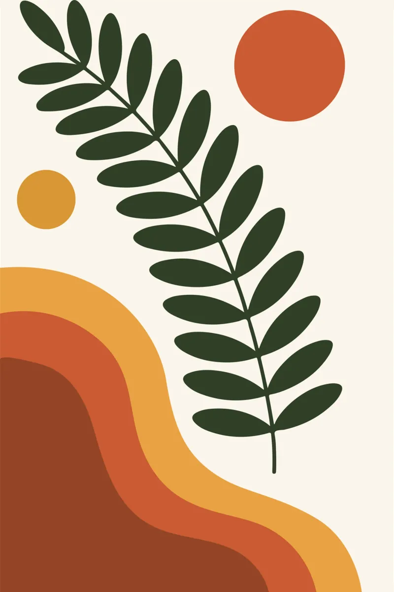 wild fern branch with abstract hill curves tela da LisaArtes