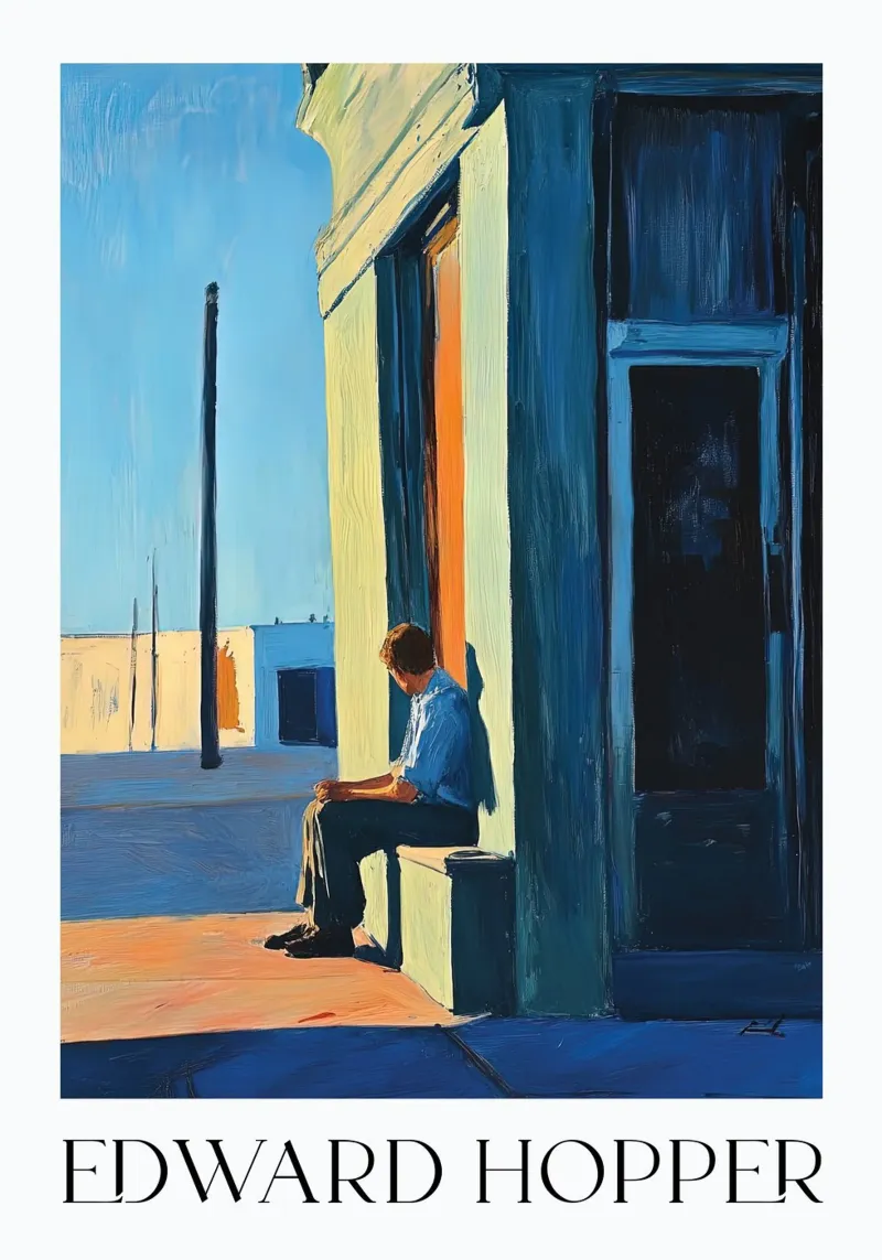 Man in zonlicht van Edward Hopper, Stedelijk realisme hahnemühle van Bakara