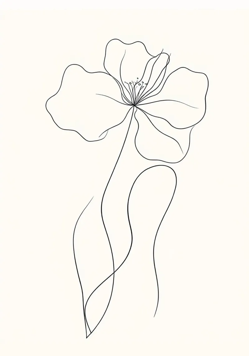 Single Flower Line Art, Minimalist Botanical Print canvas by Bakara