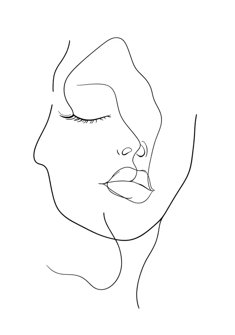Faces Overlap Line Art - Abstract Minimalist Portrait canvas by Bakara