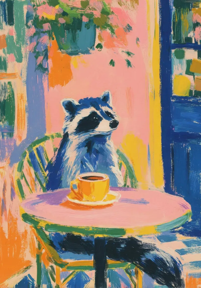 Procione pastello con caffè in terrazza plexiglass da Nikis Art Studio