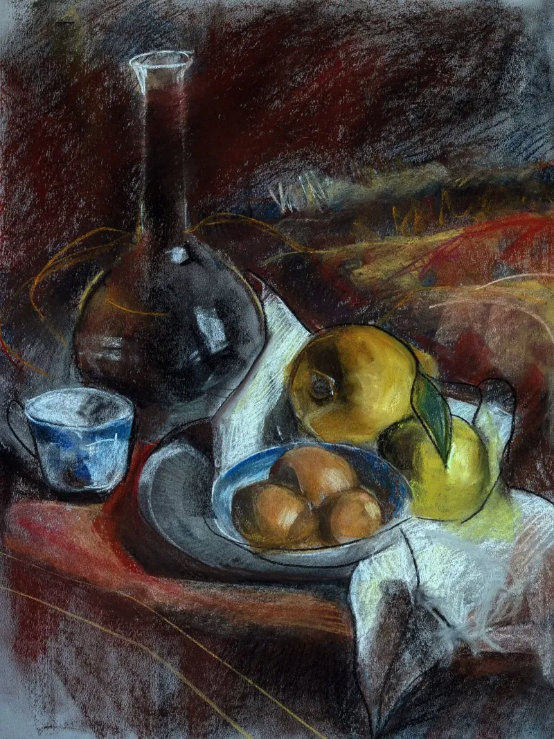 Pastel Drawing Still Life poster con telaio in alluminio da Stoian Hitrov