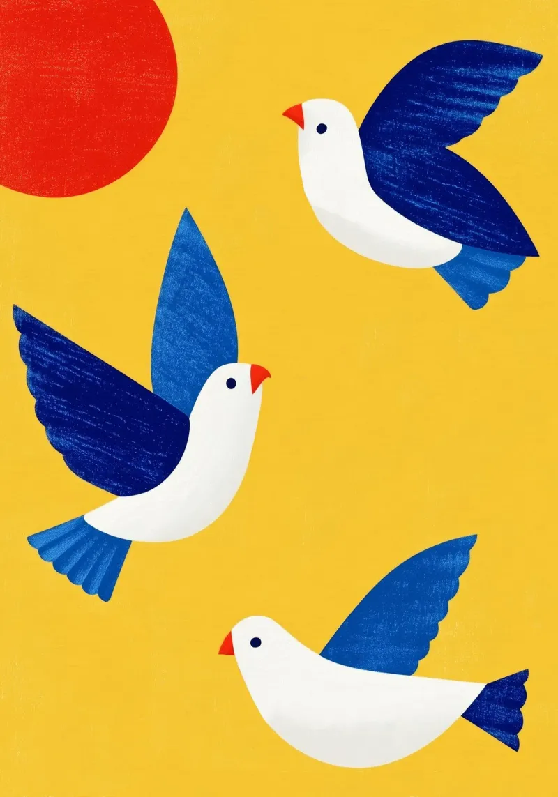 Minimal Blue and White Doves on Yellow pellicola backlit da Luca
