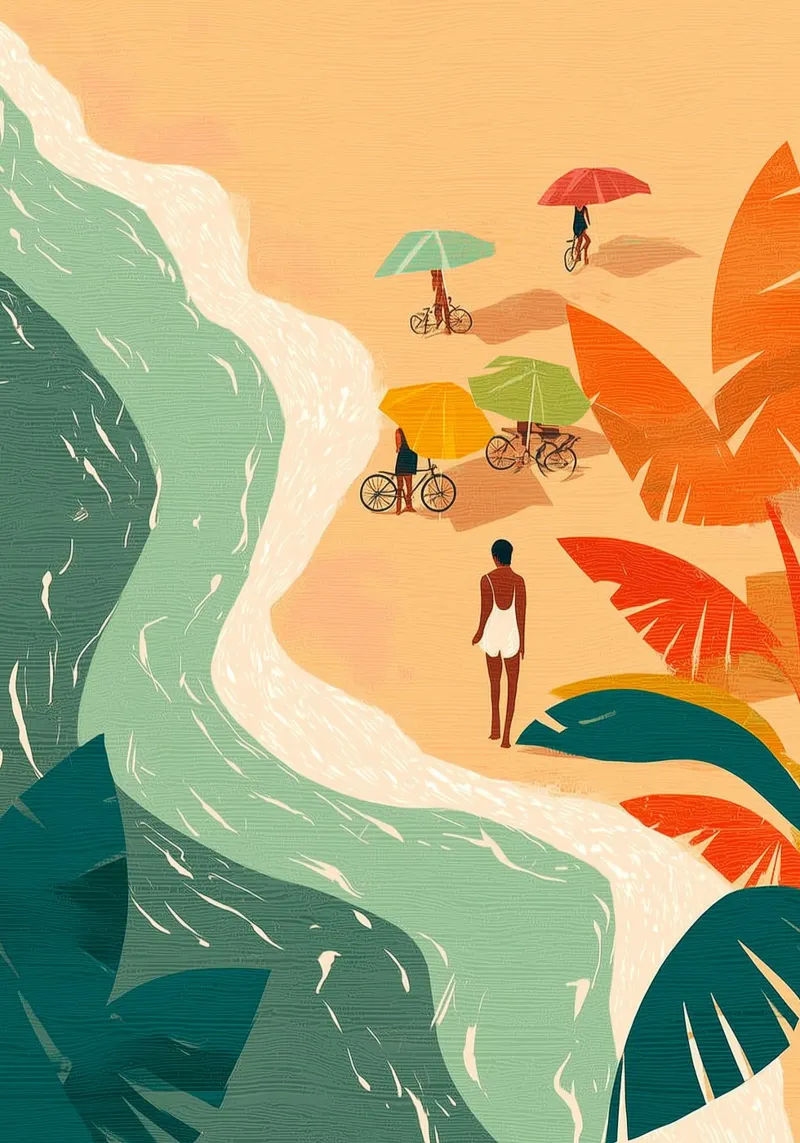 Umbrellas and Footsteps by the Shore plexiglass da Luca