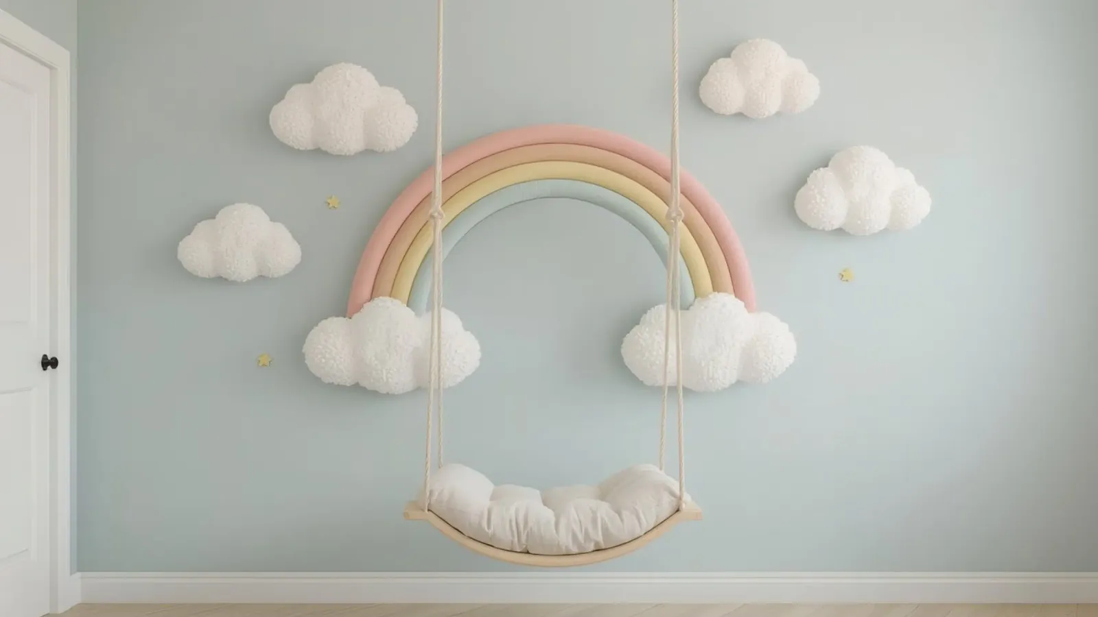 Decorazione per la camera dei bambini con nuvole arcobaleno e altalena pellicola backlit da DesignDoodle