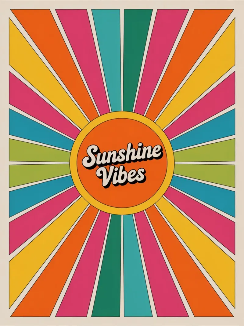 Sunshine Vibes - Arte murale colorata e retrò a raggiera pellicola backlit da logic