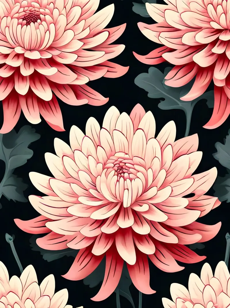 Elegant Chrysanthemum Floral Pattern canvas with Floater frame by Artistic-shop
