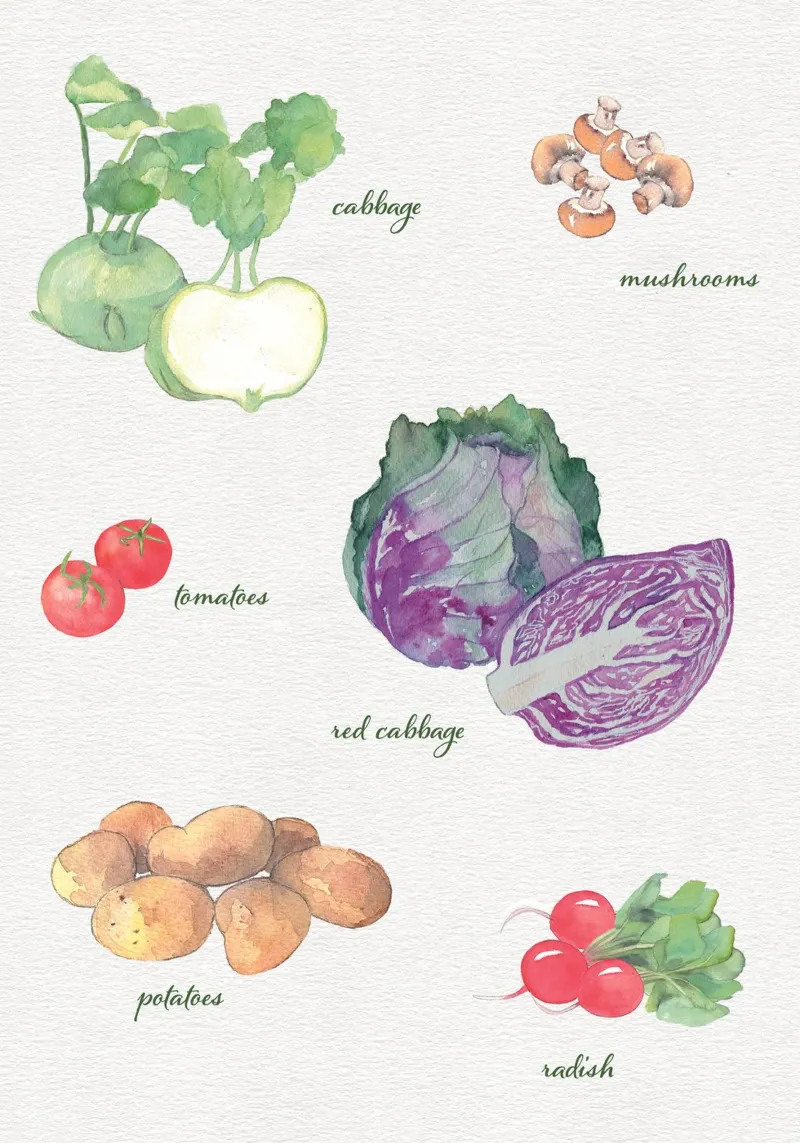Vegetable varieties poster with plastic frame by Farbwelten