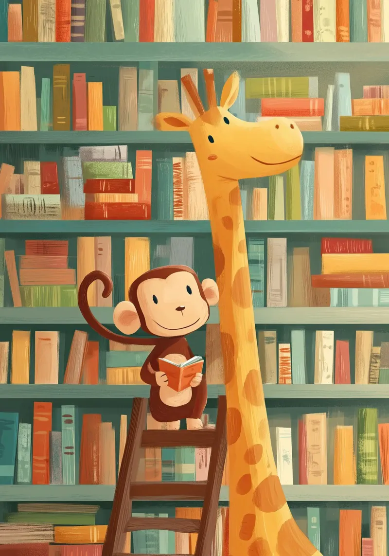 Monkey and Giraffe in the Library pellicola backlit da Kiara