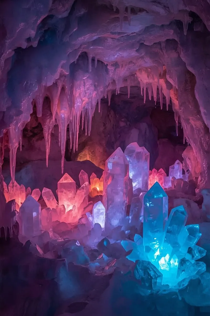 Illuminated Ice Cave with Crystal Formations hahnemühle by DesignDoodle