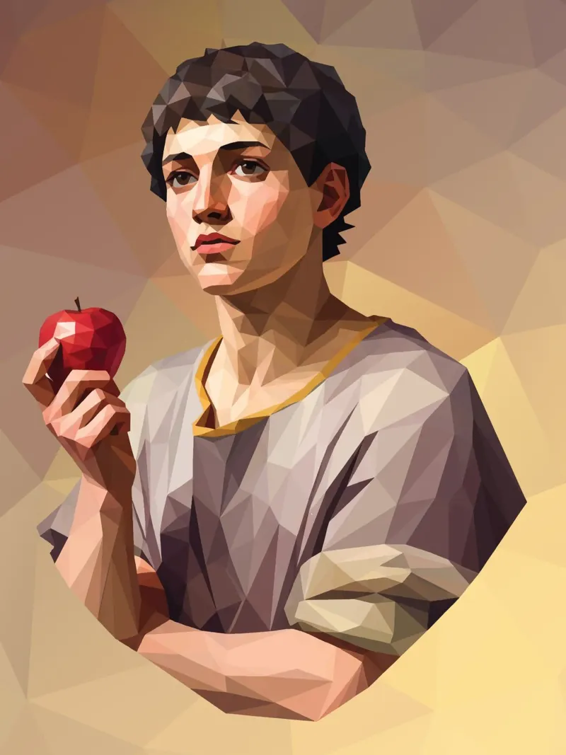 Junger Mann mit einem Apfel Lowpoly Hahnemühle von Low Profile