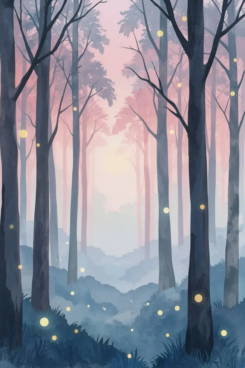 Foresta nebbiosa con sfere luminose pellicola backlit da DesignDoodle