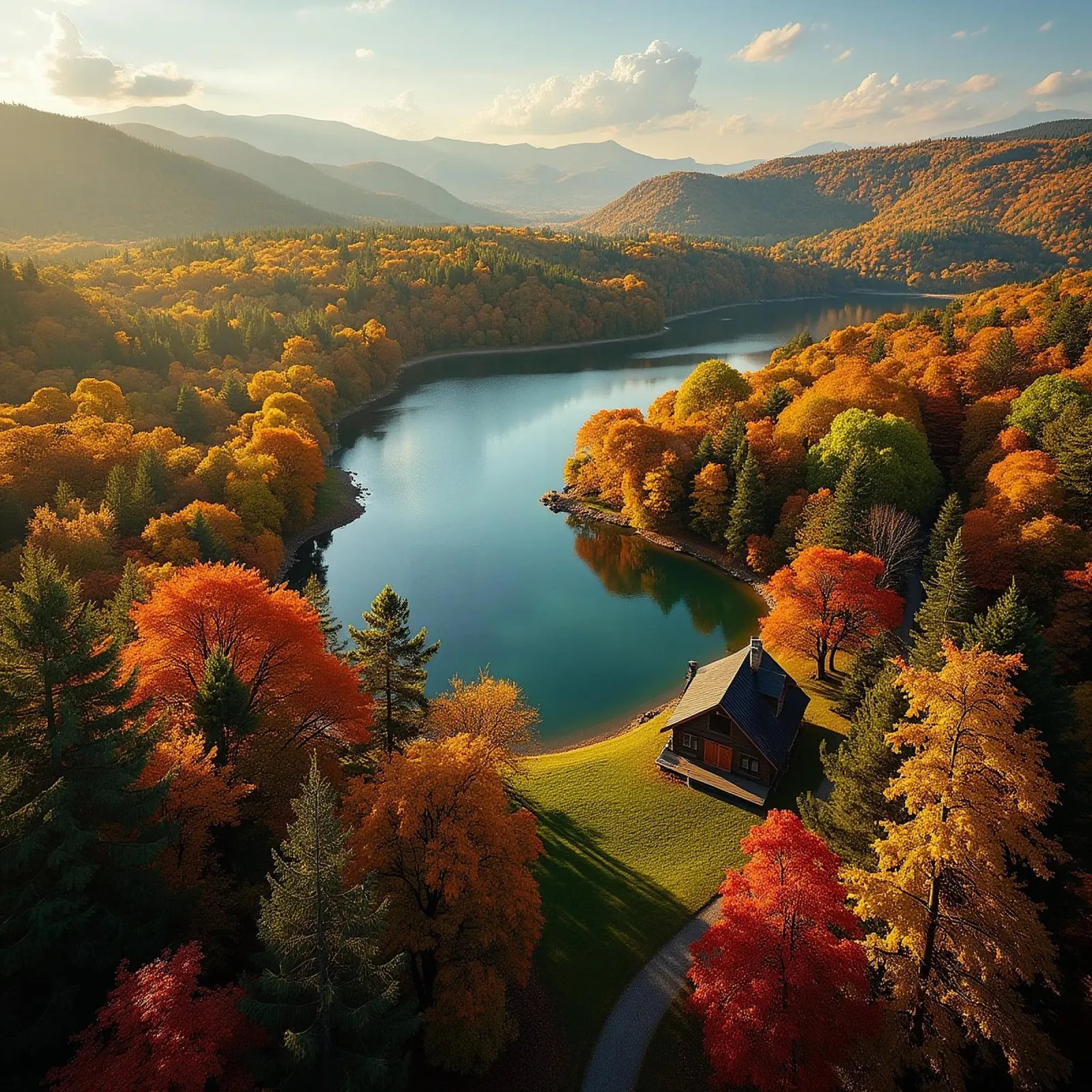 Casa sul lago_autunno_vista dell'uccello_3 pellicola backlit da Fantasie & Mystikwelten by LK