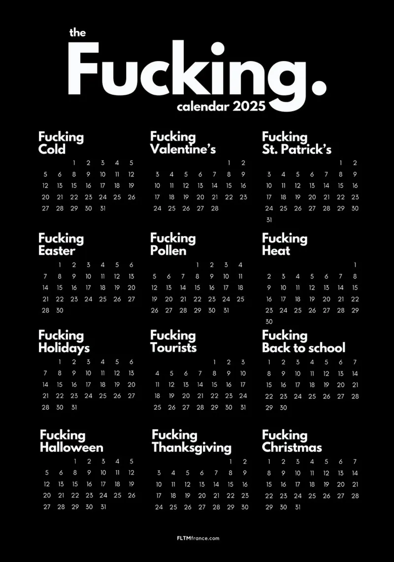 The fucking calendar 2025 acrylic glass by fltmfrance