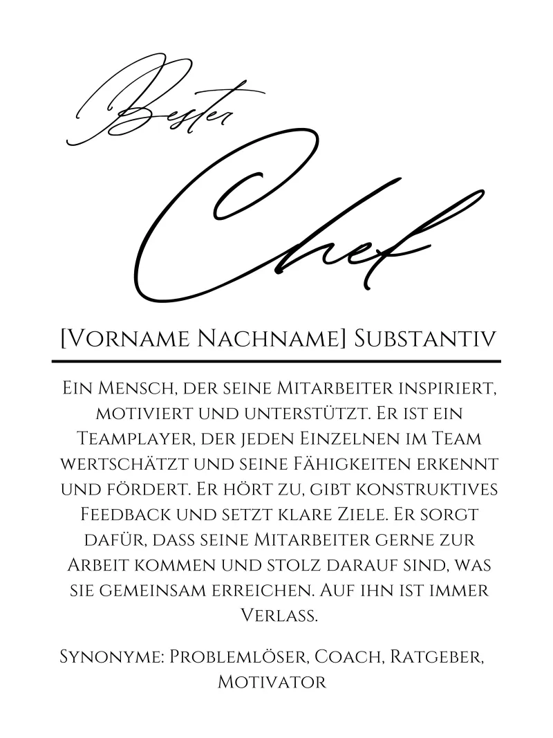 Definizione Best CHEF, regalo personalizzato, ufficio poster da Wortfieber
