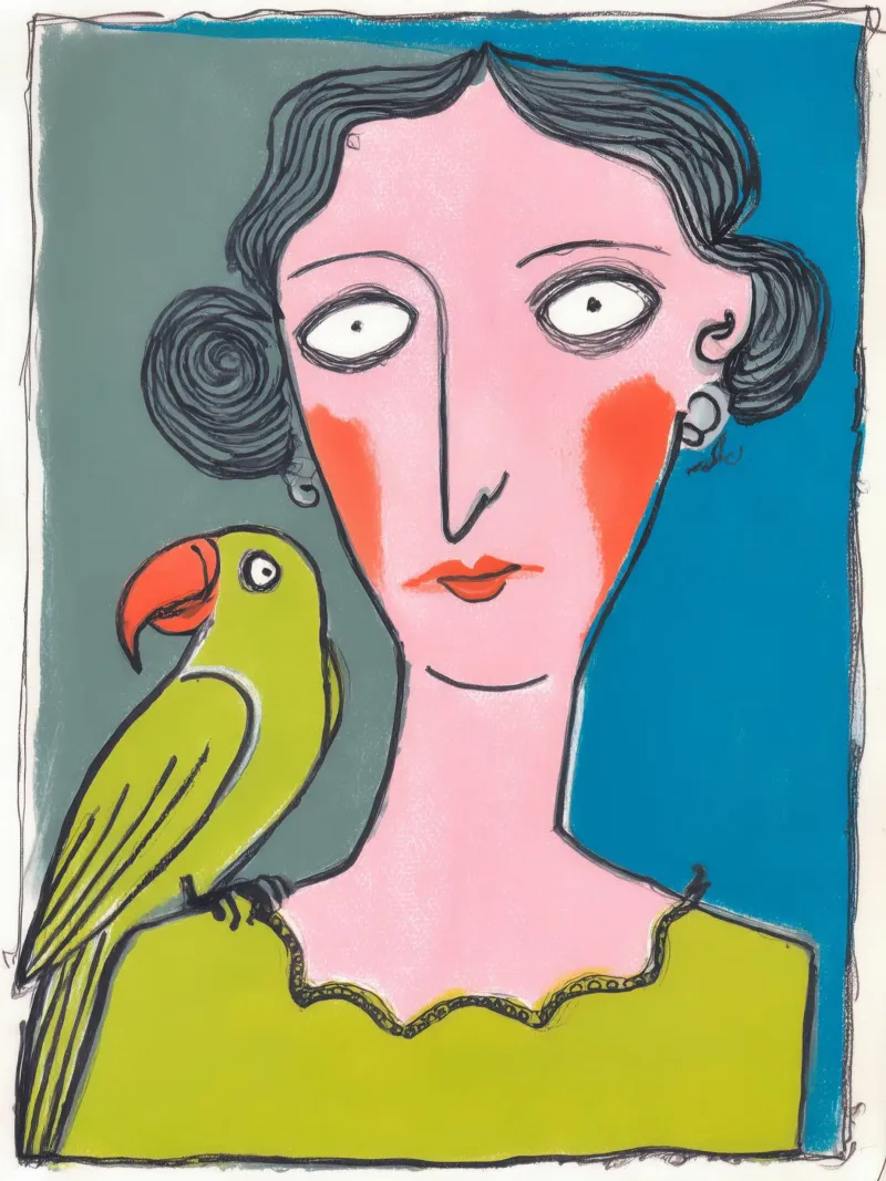 Donna pappagallo | Outsider art colorata neo-naif plexiglass da Autofocus