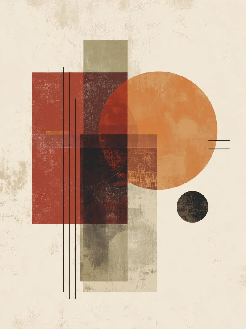 Retro Geometry Art in Rust and Beige alu-dibond by Aralyn