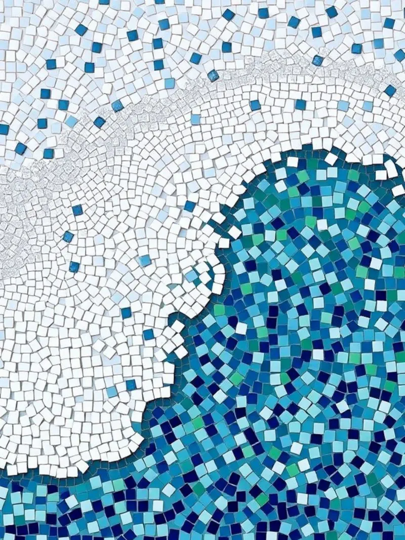 Marea tranquilla: un'onda serena in mosaico blu e bianco carta hahnemühle da Artistic-shop