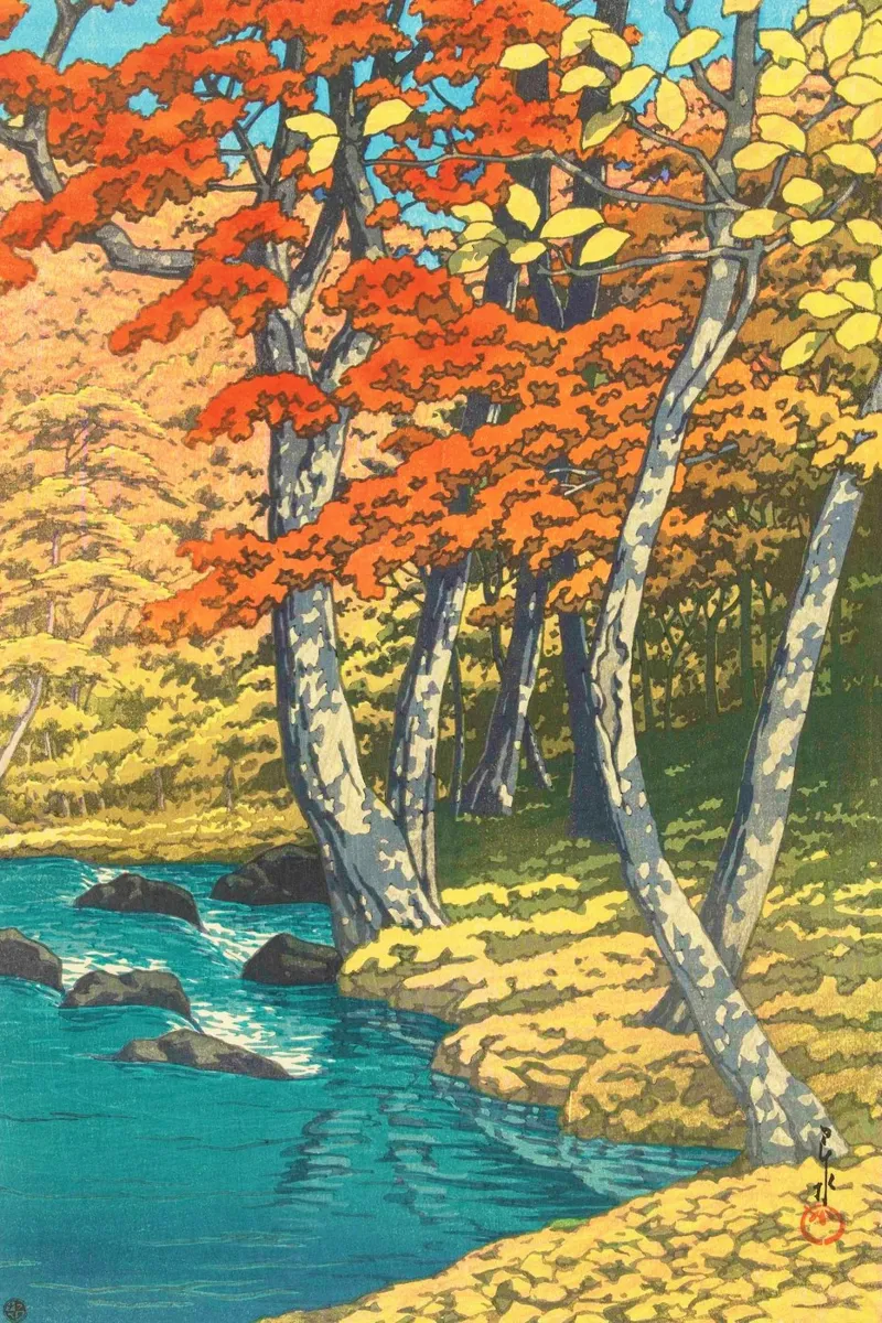 Autunno a Oirase di Hasui Kawase alluminio dibond da Venus Art