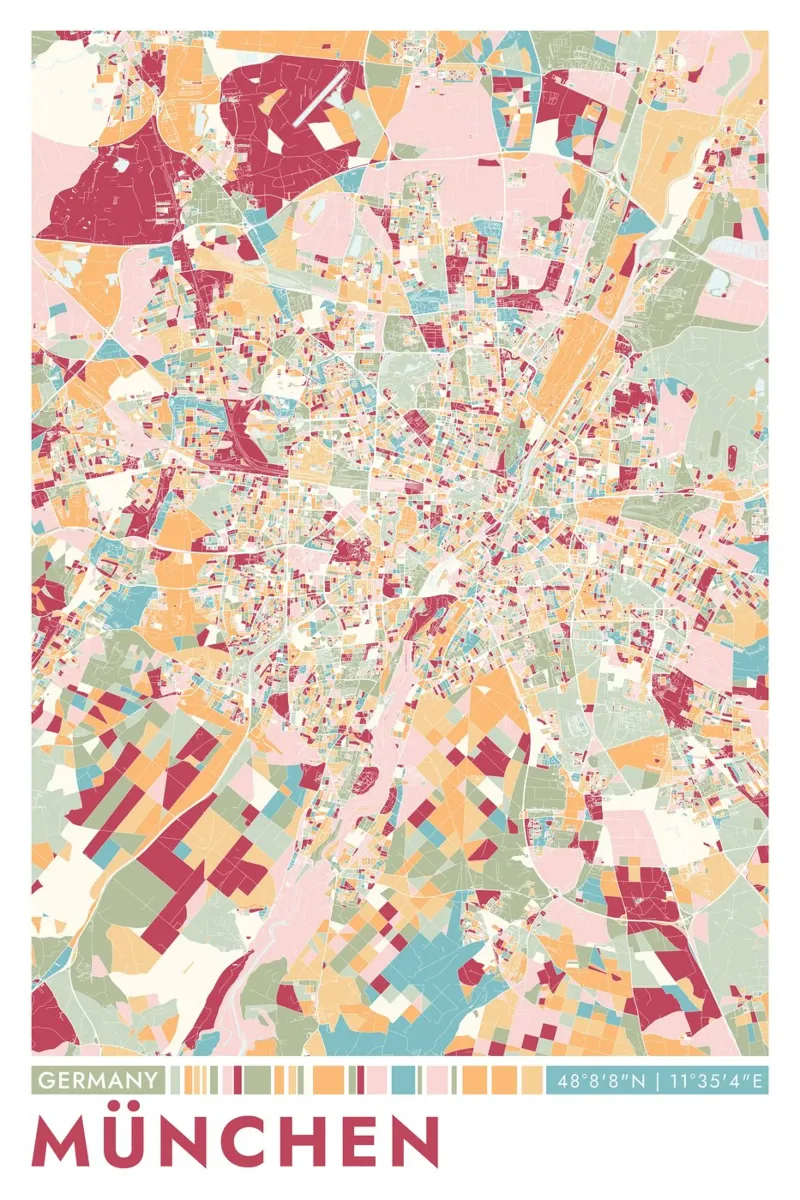 Città di Monaco carta hahnemühle da CityMapPoster