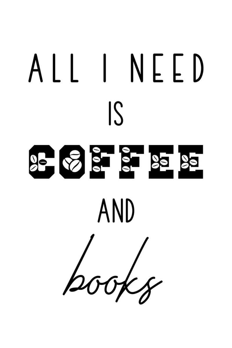 Tutto ciò di cui ho bisogno è caffè e libri poster con telaio in legno da Shark Printables