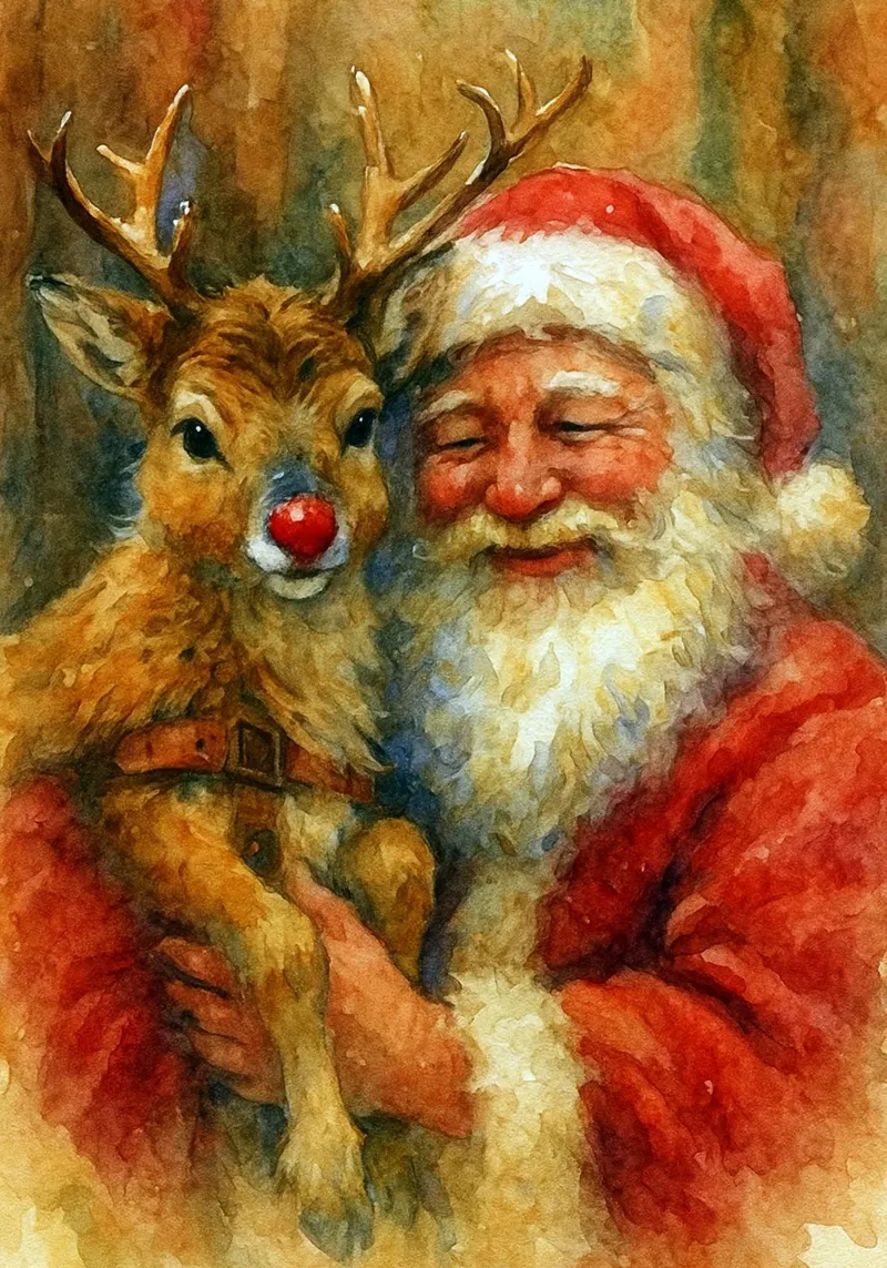 dipinto natalizio di babbo natale e rudolf pellicola backlit da aztera
