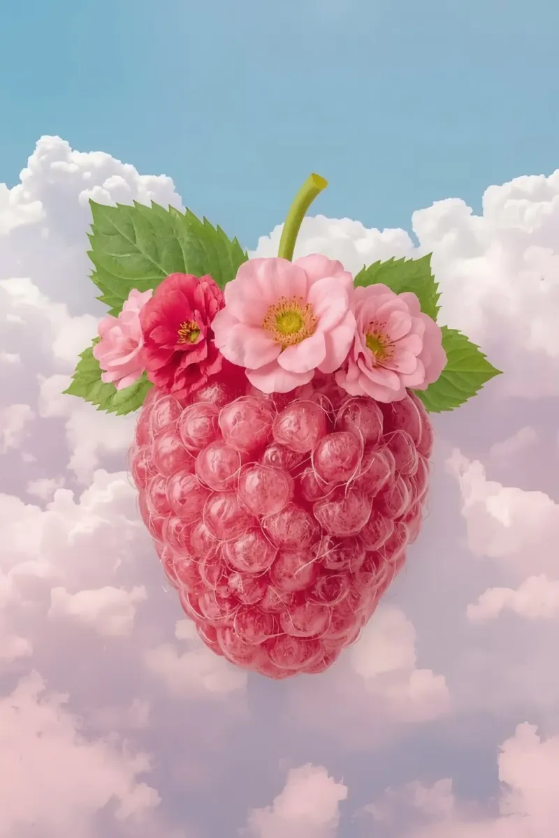 Lampone rosa con fiori e foglie nel cielo plexiglass da DesignDoodle