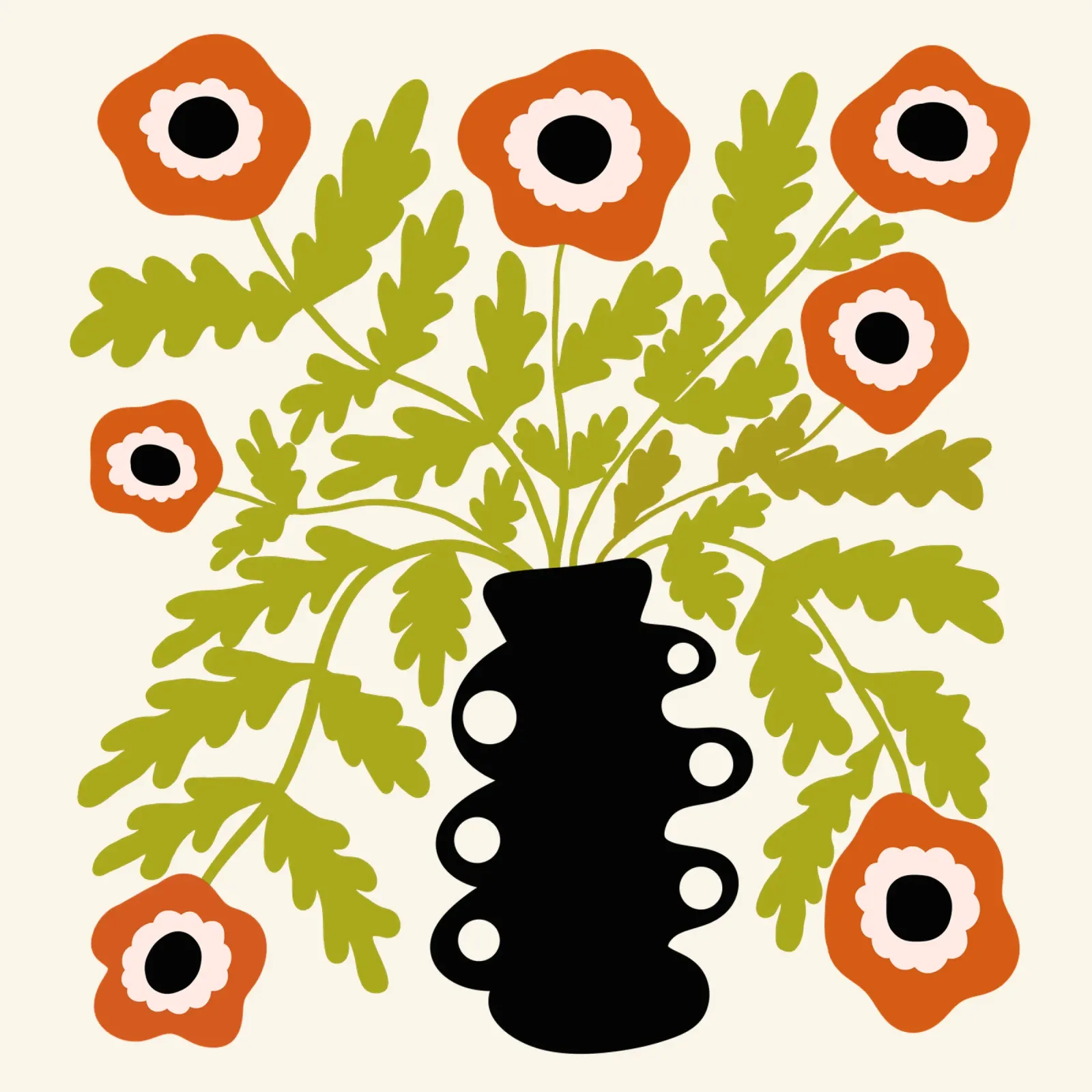 Eclectic Modern Retro Orange Flowers in Vase pellicola backlit da TijanaArtStudio88