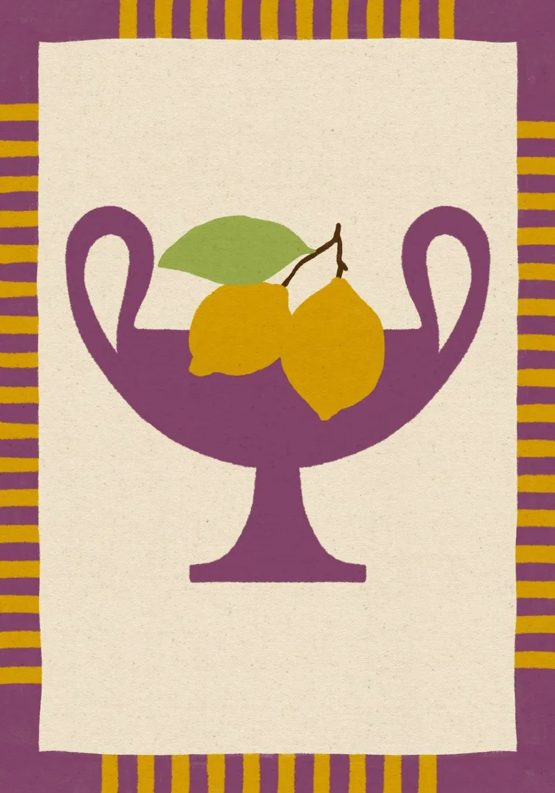 Still Life with Vase and Lemons II - Colorful Edition tela da Shatha Al Dafai
