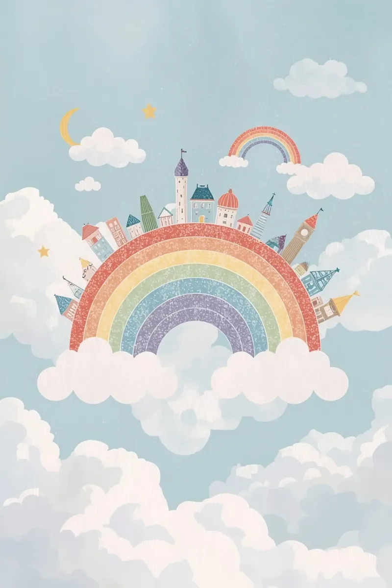 Calmante città arcobaleno nel cielo pellicola backlit da DesignDoodle