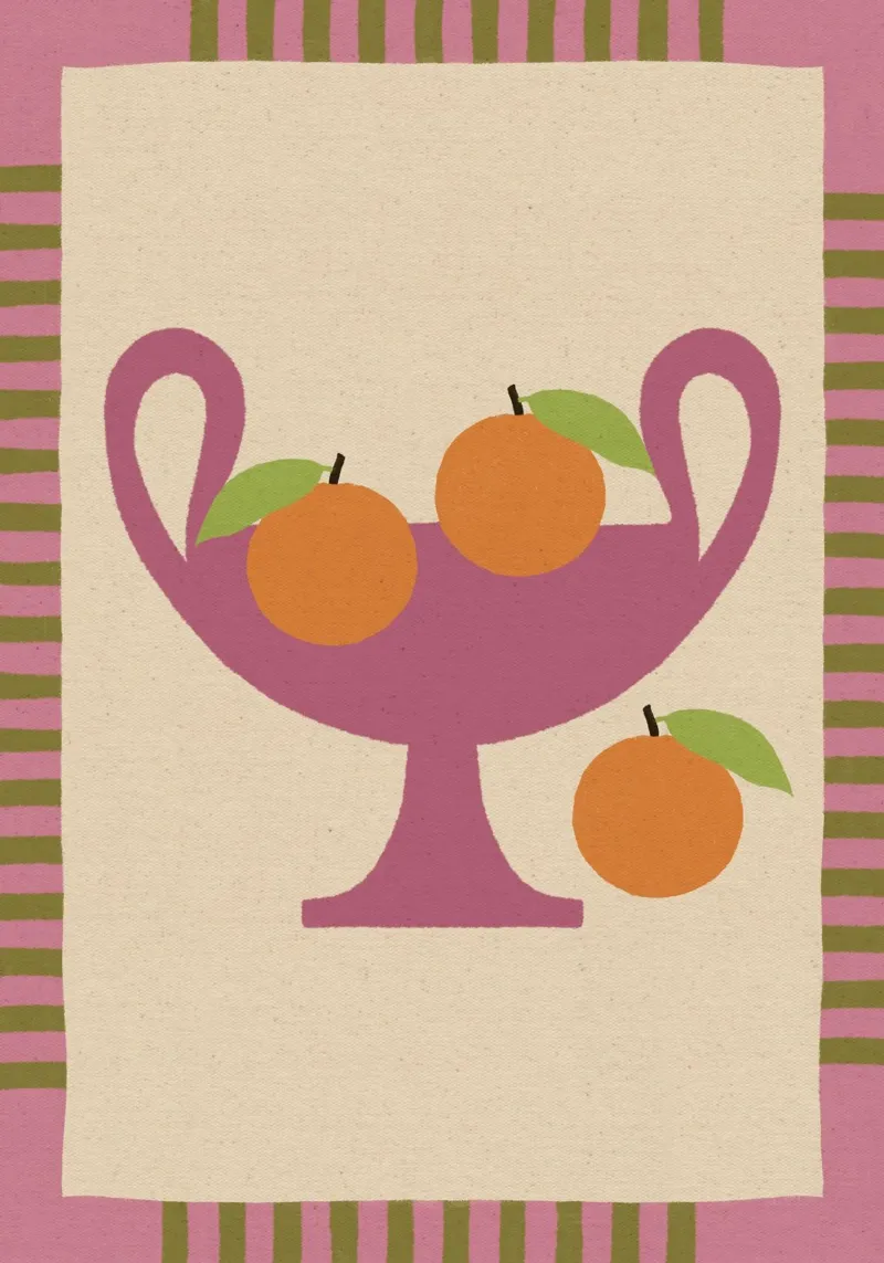Still Life with Vase and Oranges I - Colorful Edition tela da Shatha Al Dafai