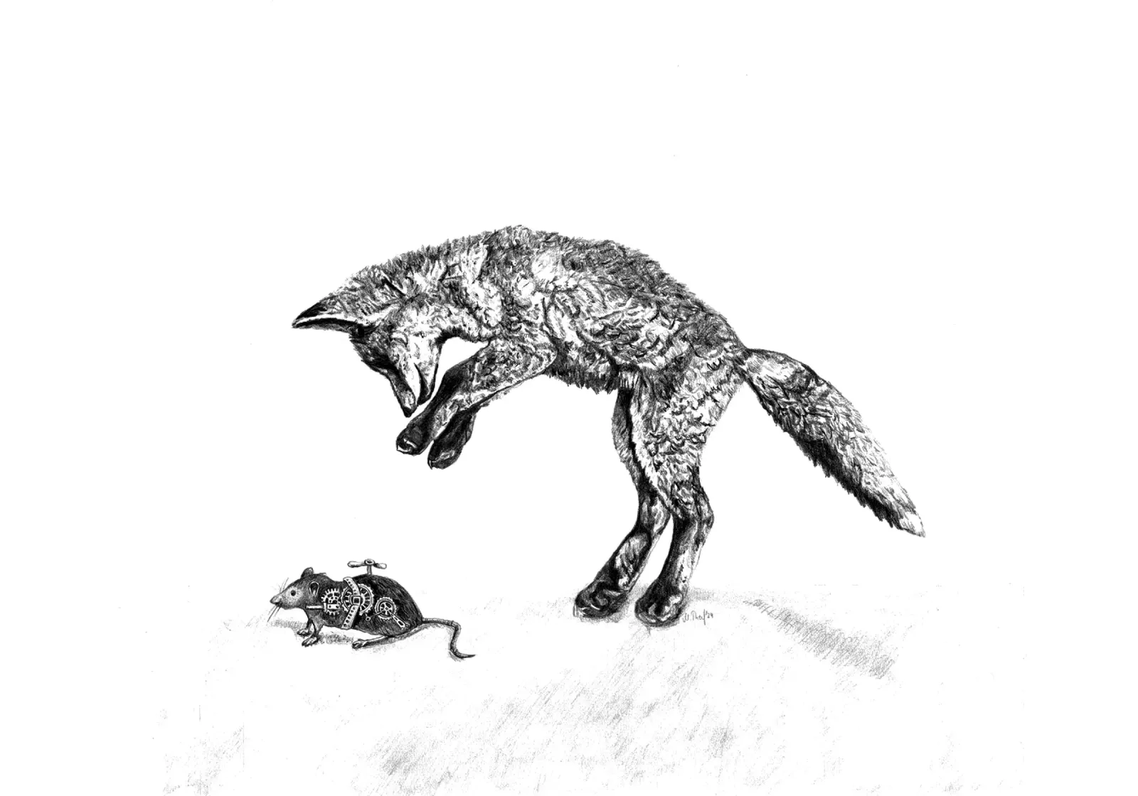 The fox and the wind-up mouse canvas by picazzy